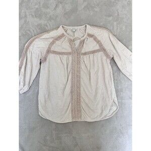 Sundance Catalog Beige Blouse Top Womens L Lace Boho Casual Beach Vacation
